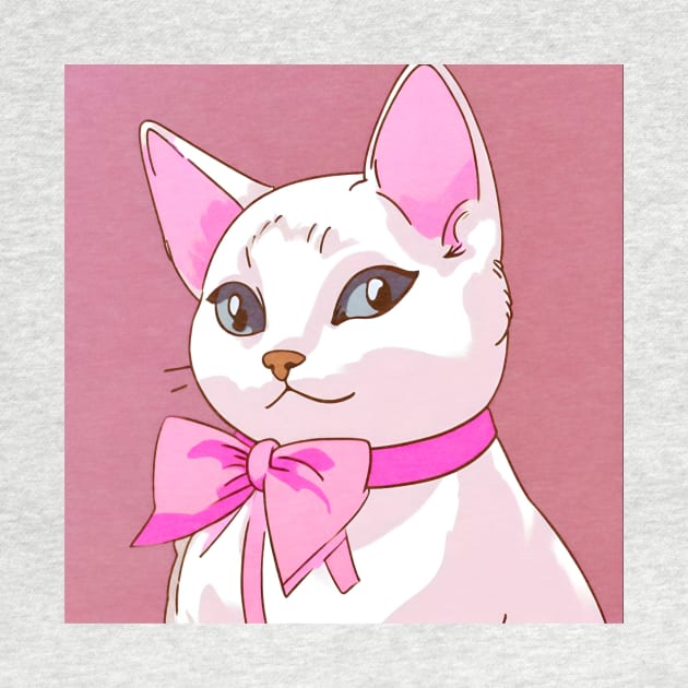 White cat with pink bow by Berenicelee23